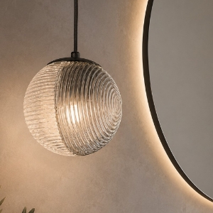 Lampadario a sopensione per bagno boccia vetro fume' ondaluce bella