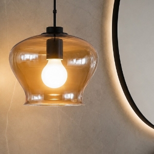 Ondaluce so verve 1 ambra lampadario da bagno a sospensione vetro con base nero