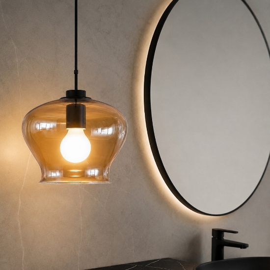 Ondaluce so verve 1 ambra lampadario da bagno a sospensione vetro con base nero