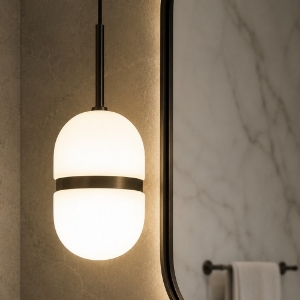 Lampadario da bagno a sospensione miloox domu vetro bianco dettagli bronzo