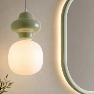 Lampadario per bagno a sospensione di ceramica verde pastello moderna