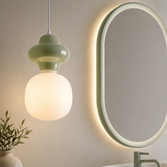 Lampadario per bagno a sospensione di ceramica verde pastello moderna