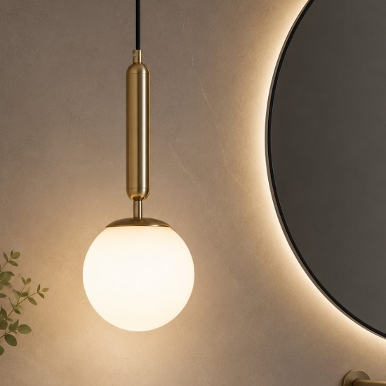 Lampada a sospensione oro sfera bianca per bagno