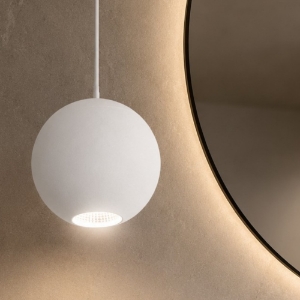 Lampadario sfera led a sospensione bianca per bagno 3000k