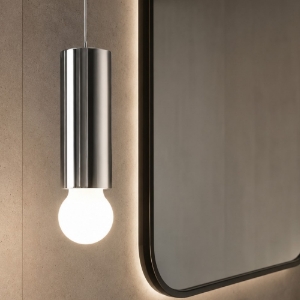 Lampadario a sospensione da bagno birba linea light e27 cilindro cromo