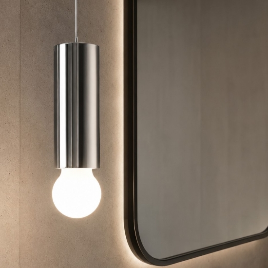 Lampadario a sospensione da bagno birba linea light e27 cilindro cromo