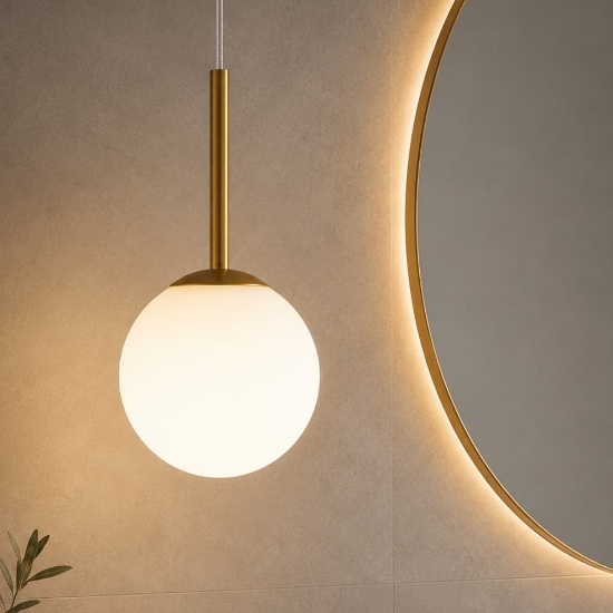 Maytoni basic form lampadario a sospensione per bagno sfera in vetro