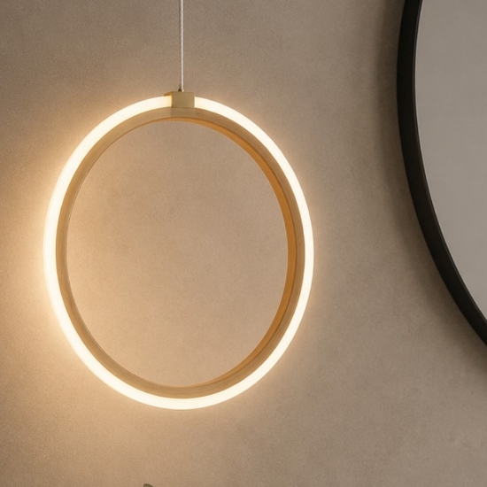 Ondaluce lampada a sospensione per bagno pinta anello led oro 12w 3000k dimmerabile