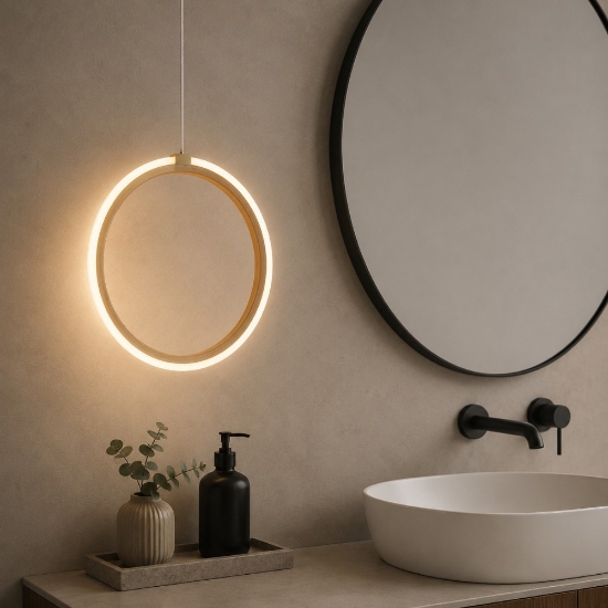 Ondaluce lampada a sospensione per bagno pinta anello led oro 12w 3000k dimmerabile