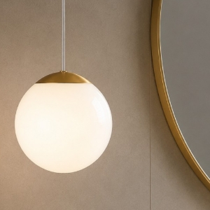 Lampadario da bagno a sospensione santos ondaluce oro sfera vetro bianco led 7w 3000k