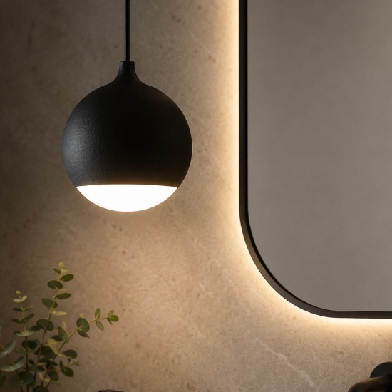 Lampadario per bagno sfera nera led 3000k vivida shallow