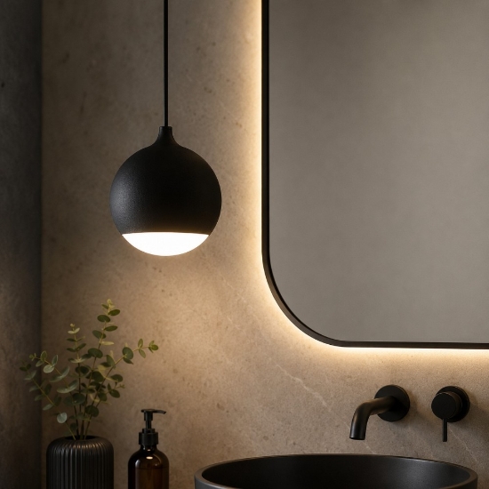 Lampadario per bagno sfera nera led 3000k vivida shallow