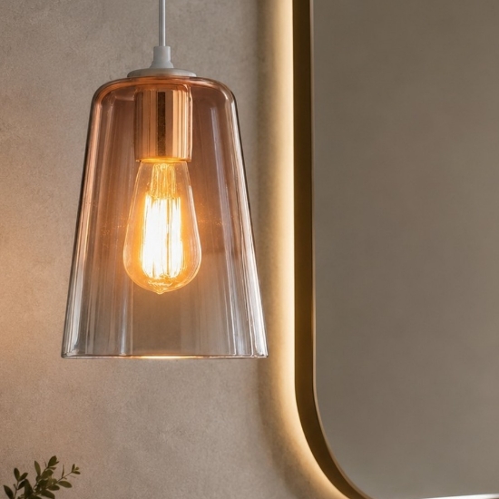 Lampadario da bagno a sospensione cono vetro rame trasparente shade toplight