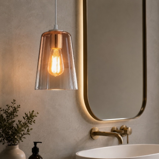 Lampadario da bagno a sospensione cono vetro rame trasparente shade toplight