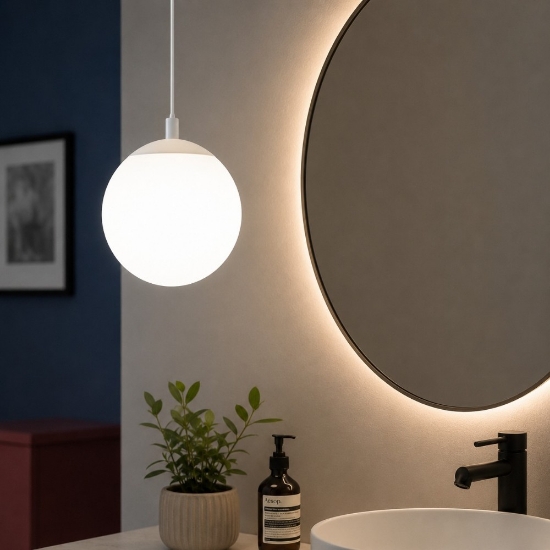 Affralux lampada a sospensione da bagno potiri moderna sfera vetro bianco