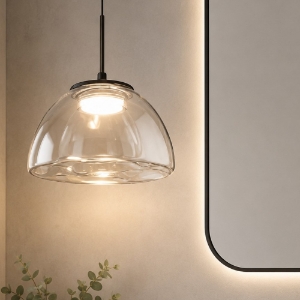 Lampadario per bagno a sospensione led vetro cognac fabas luce lucille 4000k
