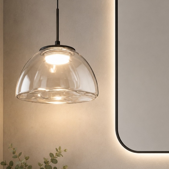 Lampadario per bagno a sospensione led vetro cognac fabas luce lucille 4000k