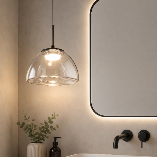 Lampadario per bagno a sospensione led vetro cognac fabas luce lucille 4000k