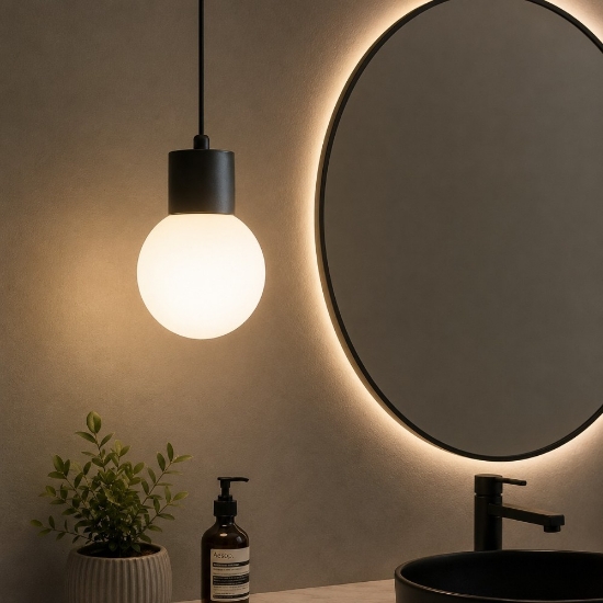 Lampadario per bagno a sospensione moderno lanterna grigia ip44