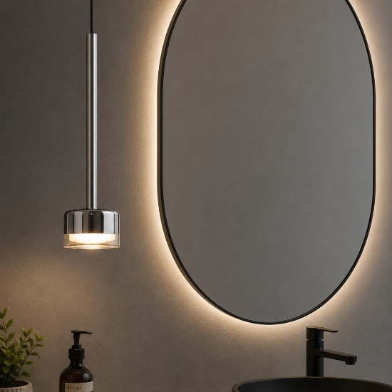 Lampadario a sospensione da bagno nera vetro bronzo moderna