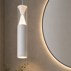 Lampada sospensione bianca pendente cilindro design per bagno led 7w 3000k