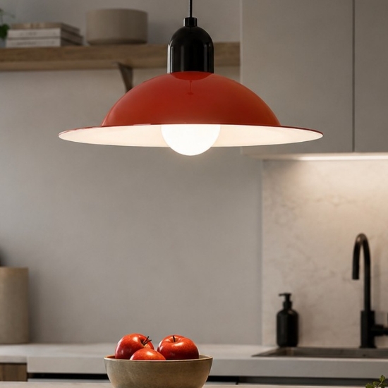 Lampadario da cucina disco metallo rosso lucido stilnovo lampiatta
