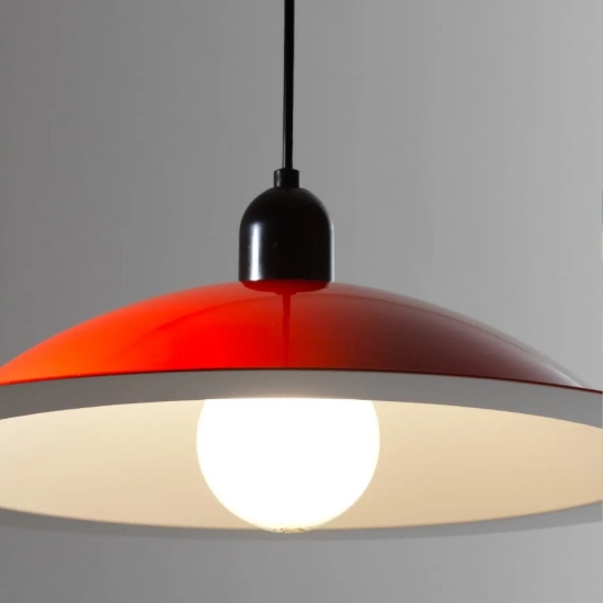 Lampadario da cucina disco metallo rosso lucido stilnovo lampiatta