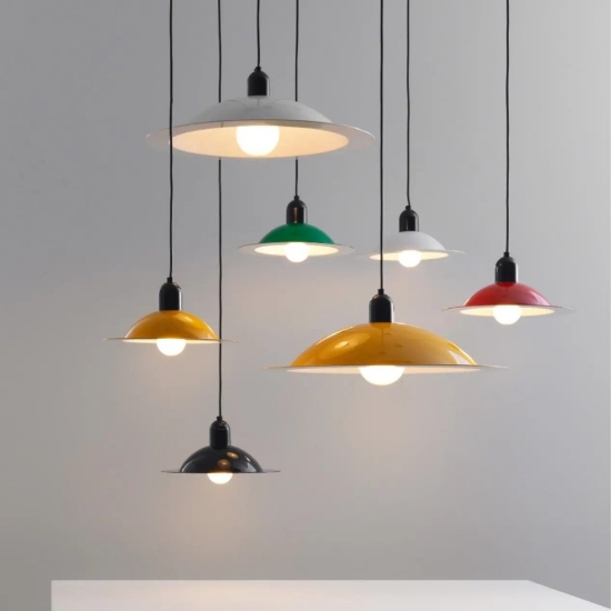 Lampadario da cucina disco metallo rosso lucido stilnovo lampiatta