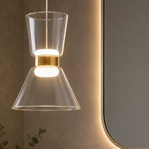 Lampadario a sospensione per bagno in vetro led 3000k oro luce biemissione
