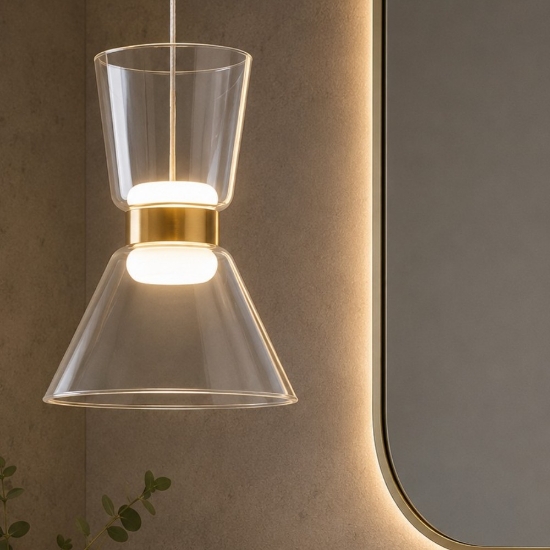 Lampadario a sospensione per bagno in vetro led 3000k oro luce biemissione