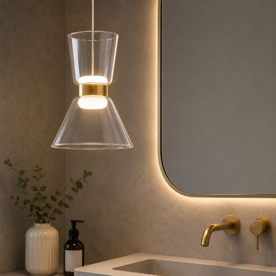 Lampadario a sospensione per bagno in vetro led 3000k oro luce biemissione