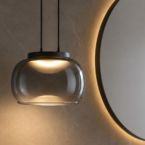 Lampadario a sospensione sfera vetro fume led 9w 3000k per bagno