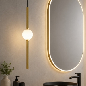 Lampadario a sospensione per bagno oro sfera bianca pendente led 19w 3000k