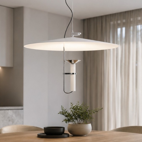 Lampadario per tavolo da pranzo design stilnovo luna bianco led 3000k