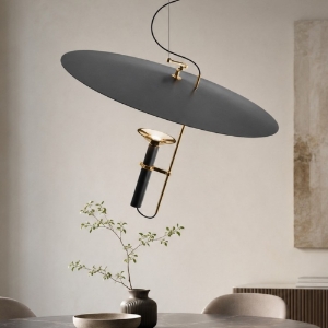 Lampadario moderno disco nero e oro stilnovo luna led 3000k