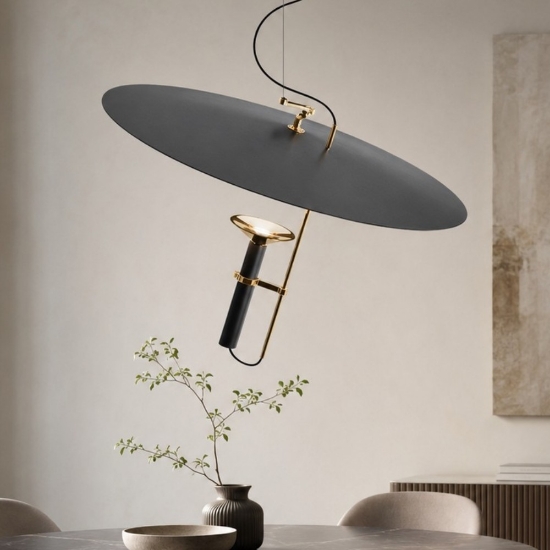 Lampadario moderno disco nero e oro stilnovo luna led 3000k
