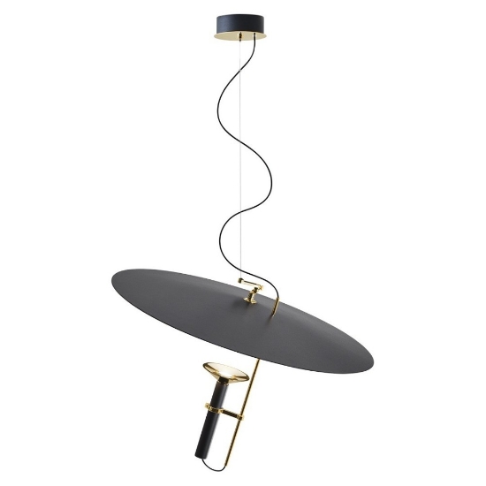 Lampadario moderno disco nero e oro stilnovo luna led 3000k