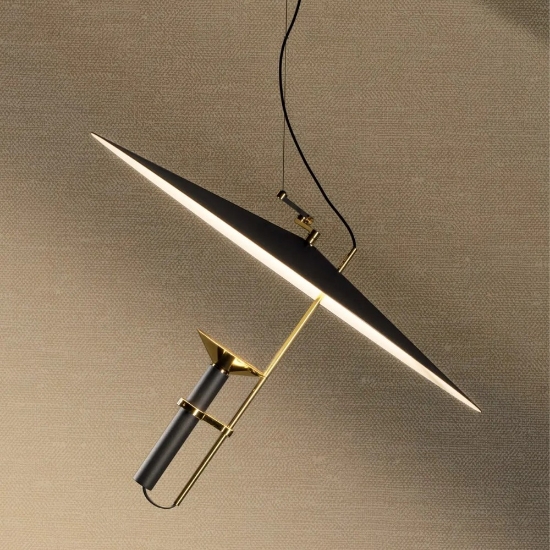 Lampadario moderno disco nero e oro stilnovo luna led 3000k