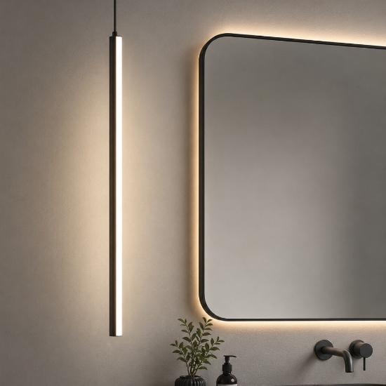 Maytoni halo lampadario a sospensione per bagno nera led 11w cct da 3000k a 4000k