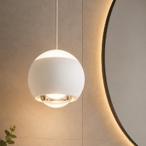Lampadario a sospensione da bagno sfera bianca led cct 2700k-6500k con telecomando