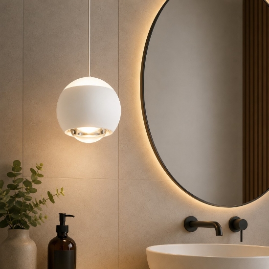 Lampadario a sospensione da bagno sfera bianca led cct 2300k-4000k con telecomando