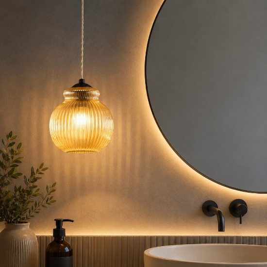 Ondaluce madagascar lampada a sospensione per bagno in vetro ambra