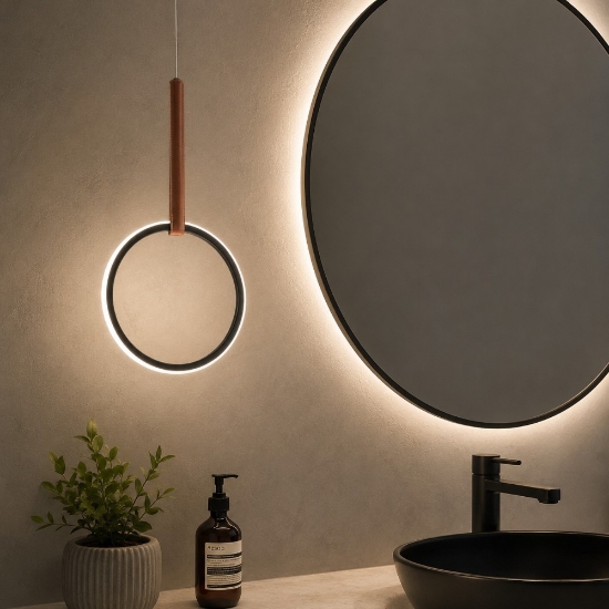 So regoli circle ondaluce lampada a sospensione per bagno led nero 3000k