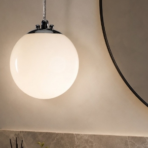 Lampadario per bagno a sospensione 15cm sfera boccia vetro bianco lucido