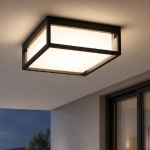 Plafoniera quadrata per esterno moderna gea luce ip65 antracite led cct 3000k 4000k 5000k