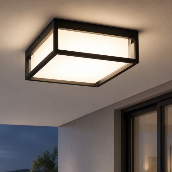 Plafoniera quadrata per esterno moderna gea luce ip65 antracite led 20w cct 3000k 4000k 5000k