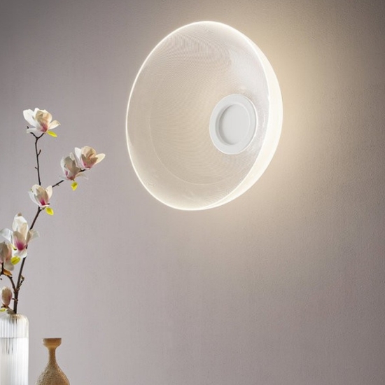 Plafoniera moderna led 37w 3000k finitura bianco trasparente demi stilnovo