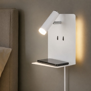 Applique da comodino bianco presa usb luce orientabile led 3w 3000k