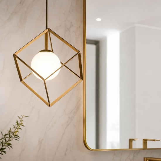 Lampada a sospensione da bagno cube oro 15cm opaco perenz illuminazione