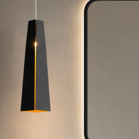 Lampada a sospensione da bagno led 6w cono in metallo nero e oro 3000k